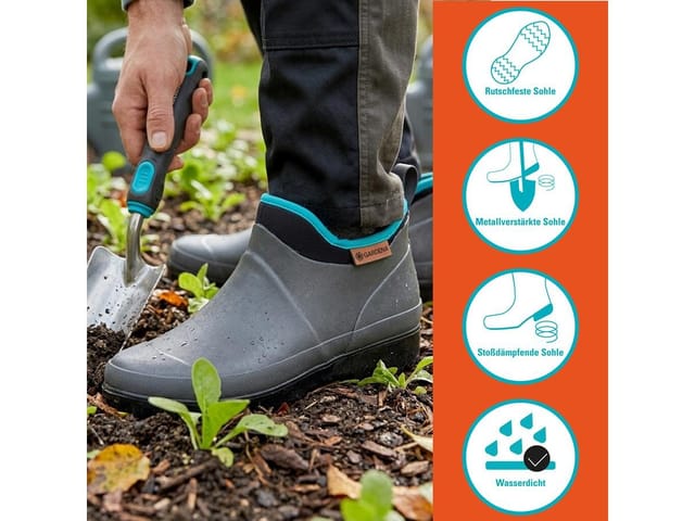 Gardena Gummistiefel Garten Boots Low Cut Neopren Dunkelgrau Memory Foam, Größe: 36