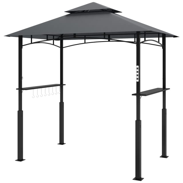 Pavillon De Barbecue, Abri De Jardin Grill Avec Étagères À Épices, Éclairage Led, Métal, Plastique, 243 X 148 X 248 Cm, Gris