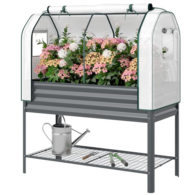 Plateforme De Jardin Surélevée En Métal, Bac De Plantation Avec Rangement Pour Serre, 120 X 55 X 140 Cm