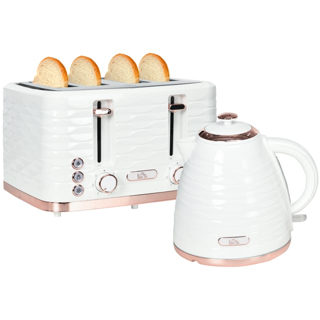Lot Grille-pain Et Bouilloire, 7 Niveaux De Grill, Fonctions Décongélation Et Réchauffage, Blanc Crème
