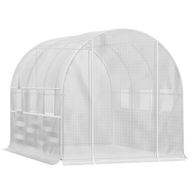 Serre De Jardin Folieväxthus 2,95x2x2m, 6 Fenêtres Coulissantes, Porte Zippée, Cadre Acier Inoxydable Blanc