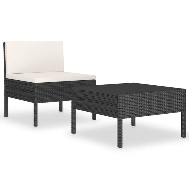 2-tlg. Garten-lounge-set Mit Auflagen Poly Rattan Schwarz Vidaxl