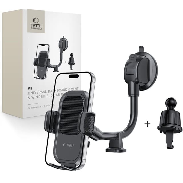 Tech-protect V8 Universal-autohalterung Mit Langem Arm Für Armaturenbrett Und Windschutzscheibe, Schwarz