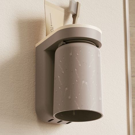 Wandmontierter Zahnbürstenhalter, Großer Stauraum, Multifunktionale Abflussfunktion, Einfache Installation, Selbstklebender Zahnbürstenbecherhalter Für Das Badezimmer (karamellbraun)