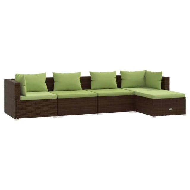 vidaXL 5-tlg Garten-Lounge-Set mit Kissen Poly Rattan Braun Modell 30