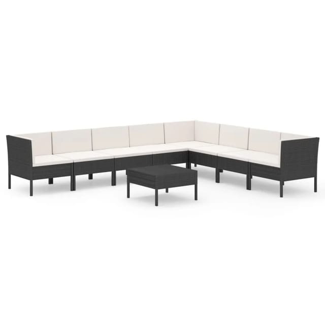 vidaXL 9-tlg Garten-Lounge-Set mit Auflagen Poly Rattan Schwarz Modell 12