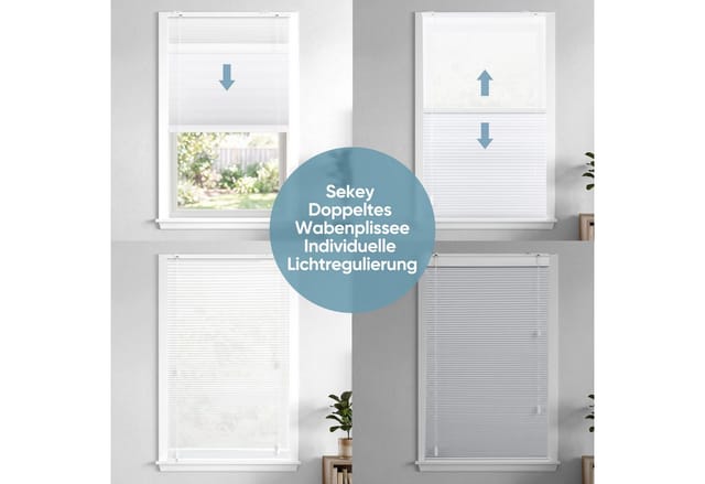 Sekey Wabenplissee Day+Night Wabenplissee Verdunkelung ohne Bohren verspannt Lichtschutz, ohne/ mit Bohren, Lichtdurchlässig & 100% verdunkelnd frei umschaltbar
