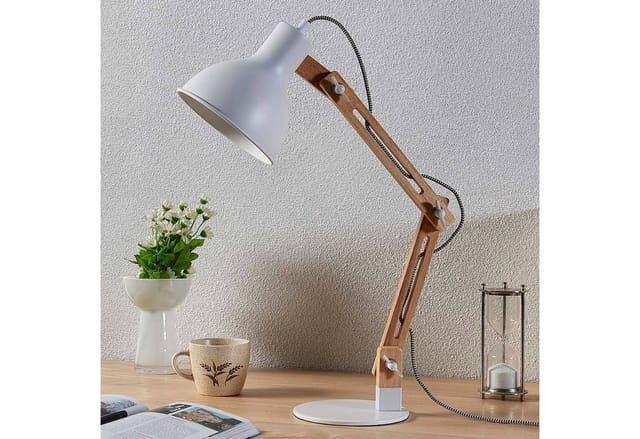 Lindby Schreibtischlampe Shivanja, Holz IP20, 1 x 15 W LED