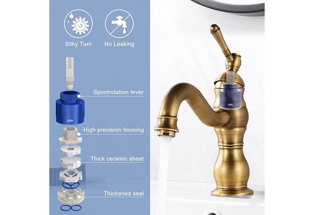 LuxusKollektion Waschtischarmatur Kisimixer Wasserhahn Antik Bronze 360° Schwenkbar Retro Messing EU
