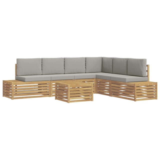 7 Pcs Outdoor-sofagarnitur Polyester Weiß Und Hellgrau Vidaxl