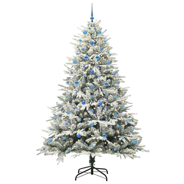 vidaXL Künstlicher Vorbeleuchteter Weihnachtsbaum mit Kugelset Grün 3395422