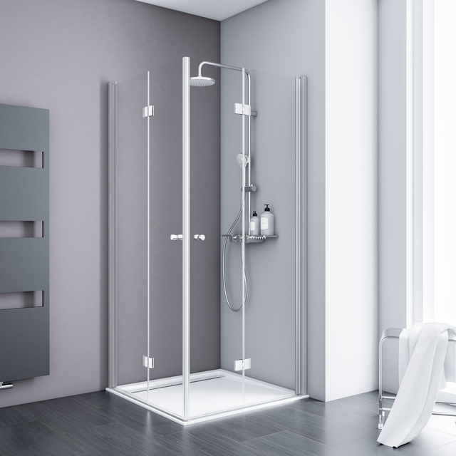 Schulte Eckdusche 'Alexa Style 2.0' mit Drehfalttür klar aluminiumfarben 90 x 90 x 192 cm