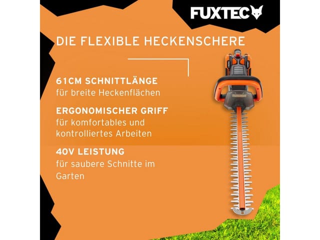 FUXTEC Akku-Heckenschere FX-E2HSSET, 40V Akku Heckenschere, 61cm, Heckentrimmer