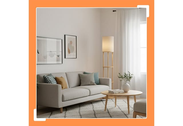 relaxdays Stehlampe mit 3 Ablagen & Leinenschirm, Natur-Weiß