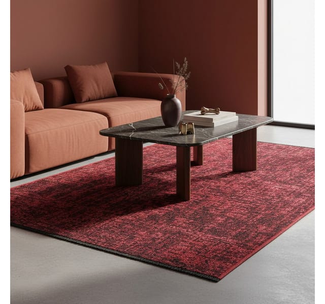 KADIMA DESIGN Wollteppich KOFEL Waschbar Küche Küchenläufer Teppichläufer Flur Bettvorleger Uni, Läufer, Höhe: 9 mm, Rot, 80x250 cm, Modern Flurläufer Einfarbig Rutschfest Waschbar