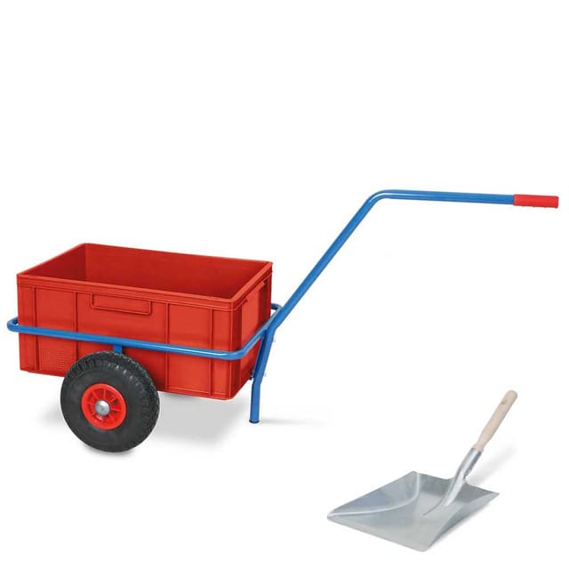 Brb Kunststoffbeschichteter Handwagen Für Streugut Plus Verzinkte Streuschaufel, Mit Herausnehmbarem Kunststoff-kasten 600x400x320 Mm / 63 Liter