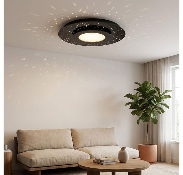 Led Deckenlampe Deckenleuchte Fernbedienung Glas Dimmbar Schwarz Stahl D 50 Cm