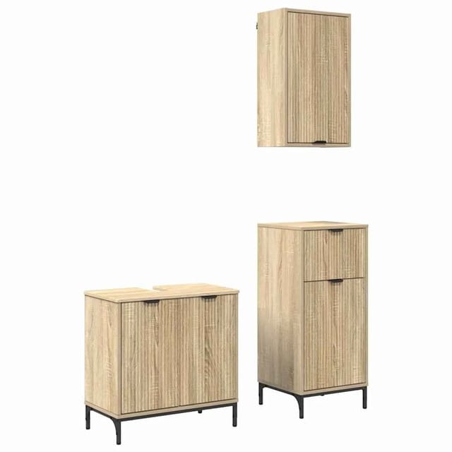 vidaXL Badezimmermöbel Set mit Regal 3-Tlg Sonoma-Eiche Holzwerkstoff 3393105
