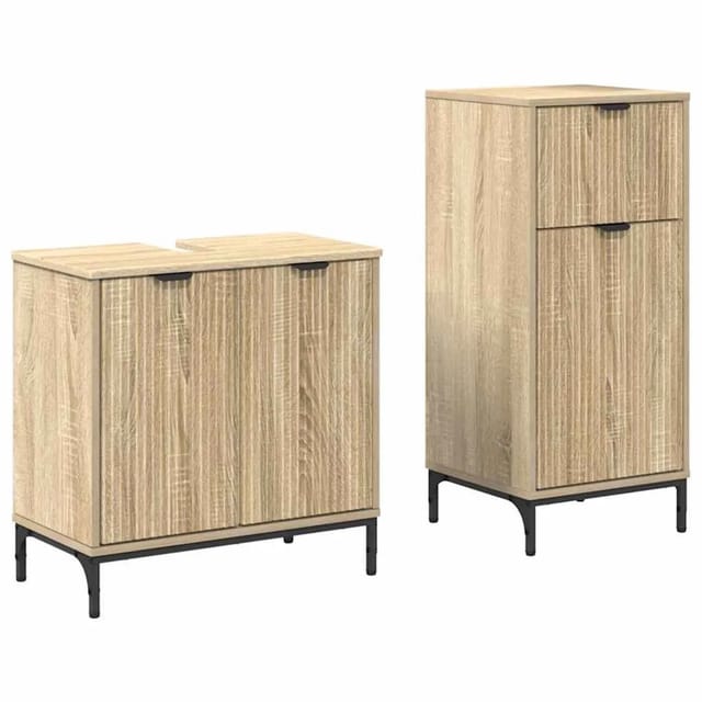 vidaXL Badezimmermöbel-Set 2-Tlg Sonoma-Eiche Sperrholz und Metall 3393095