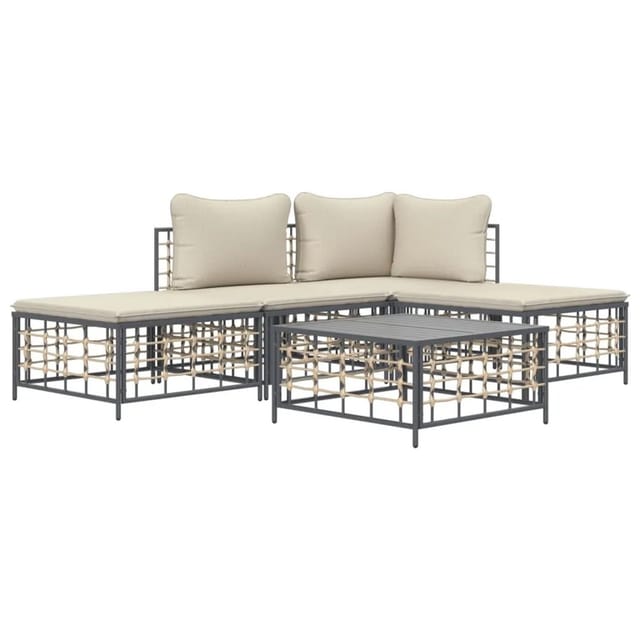 vidaXL 5-Tlg Garten-Lounge-Set mit Kissen Anthrazit Poly Rattan 3186728