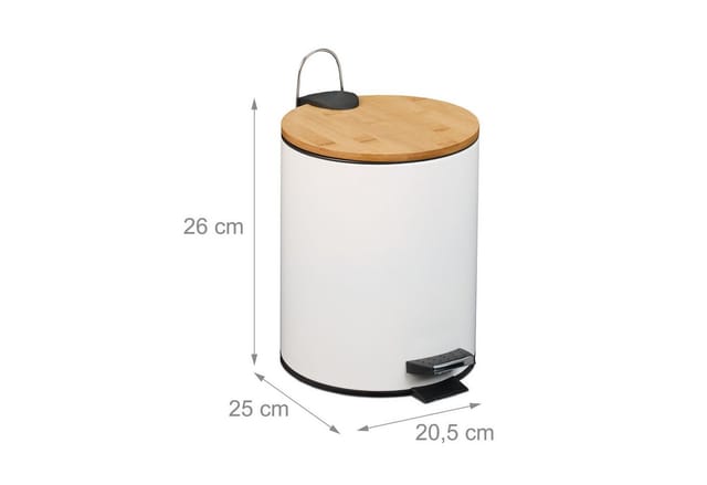 Relaxdays Kosmetikeimer Eisen Bambus Kunststoff Weiß Softclose 26 cm x 20,5 cm x 25 cm 0,9 kg