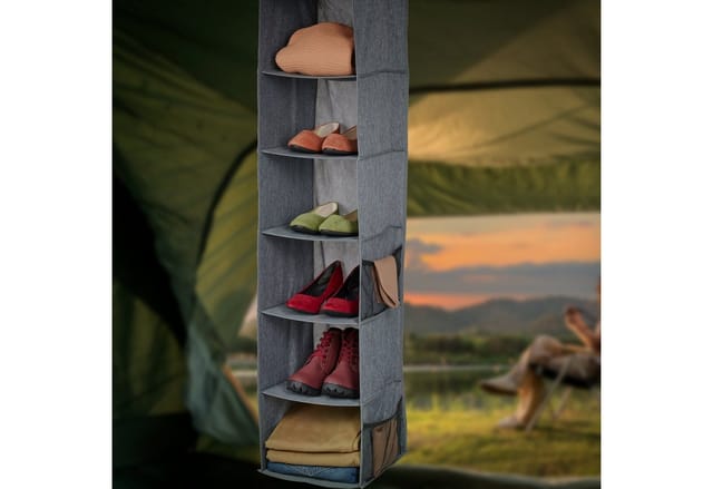 Relaxdays Kleiderschrank Hängeregal Polyester Grau 6 Fächer 131 cm x 30 cm x 30 cm 790 g