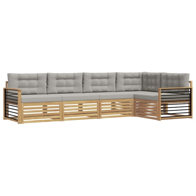 vidaXL Outdoor-Sofagarnitur 6-Tlg Weiß und Hellgrau Polyester 3390496
