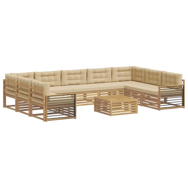 vidaXL Outdoor-Sofagarnitur 10-Tlg Weiß und Beige Massivholz Akazie 3391208