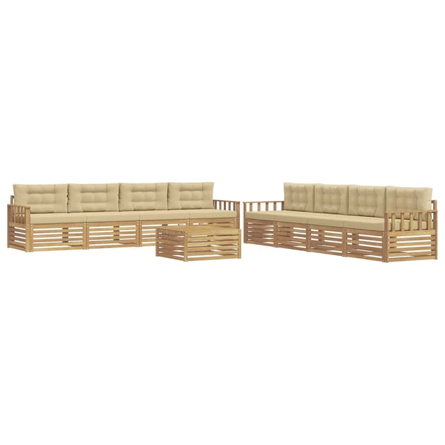 vidaXL Outdoor-Sofagarnitur mit Kissen 9-Tlg Weiß und Beige Polyester 3390238