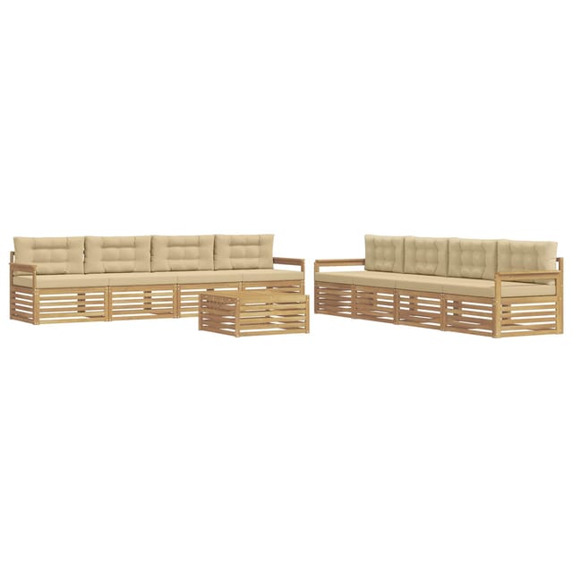 vidaXL Outdoor-Sofagarnitur mit Kissen 9-Tlg Weiß und Beige Polyester 3390233