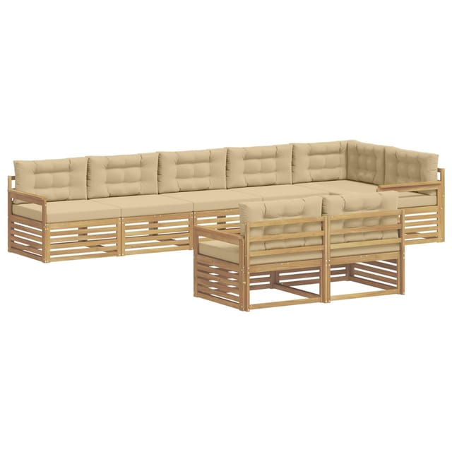 vidaXL Outdoor-Sofagarnitur mit Kissen 8-Tlg Weiß und Beige Polyester 3390673