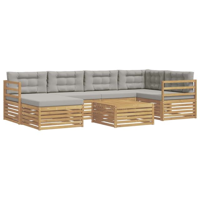 vidaXL Outdoor-Sofagarnitur mit Kissen 7-Tlg Weiß und Hellgrau 3390786