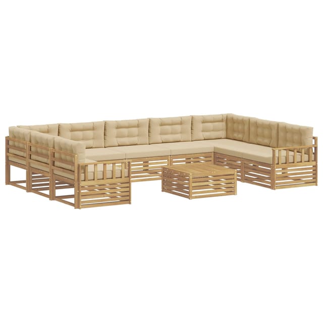 vidaXL Outdoor-Sofagarnitur 10-Tlg Weiß und Beige Massivholz Akazie 3391188