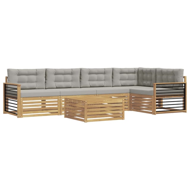 vidaXL Outdoor-Sofagarnitur 6-Tlg Weiß und Hellgrau Polyester 3390536
