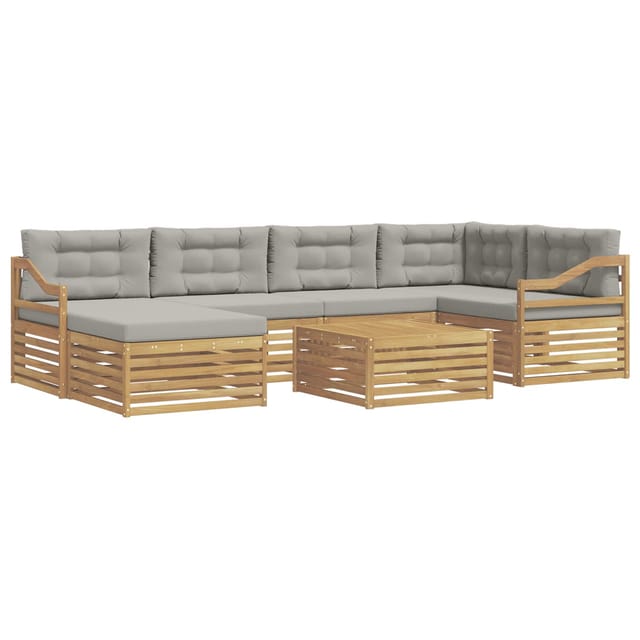 vidaXL Outdoor-Sofagarnitur mit Kissen 7-Tlg Weiß und Hellgrau 3390821