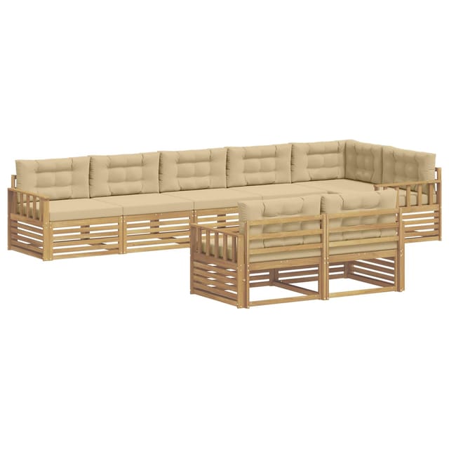 vidaXL Outdoor-Sofagarnitur mit Kissen 8-Tlg Weiß und Beige Polyester 3390678
