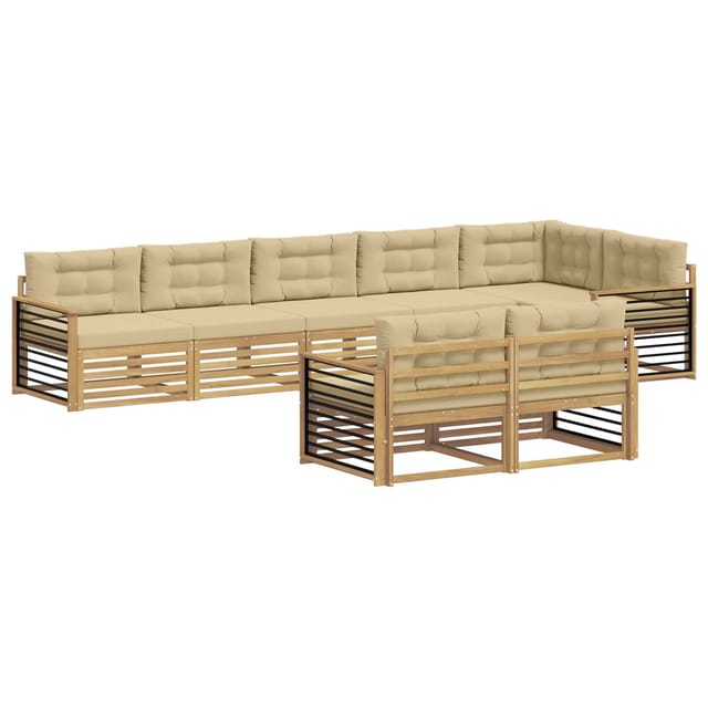vidaXL Outdoor-Sofagarnitur mit Kissen 8-Tlg Weiß und Beige Polyester 3390698