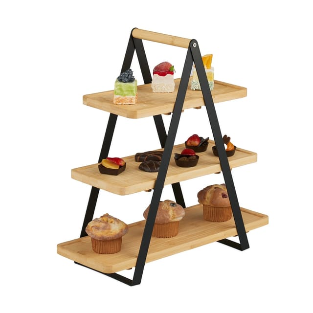 Relaxdays Etagere Bambus Metall Natur Schwarz 3 Ebenen 42 cm x 41 cm x 16,5 cm