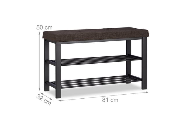 Relaxdays Schuhbank Stoff Metall MDF Braun Mit Polster 50 cm x 81 cm x 32 cm 6,6 kg