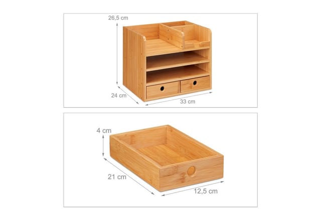 Relaxdays Schreibtisch Organizer Bambus MDF Natur mit 2 Schubladen 26,5 cm x 33 cm x 24 cm 4 kg