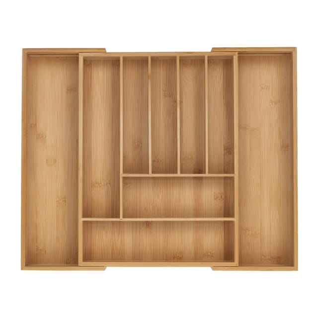 Relaxdays Besteckkasten Bambus Natur Ausziehbar Verstellbar 43 cm 7 bis 9 Fächer