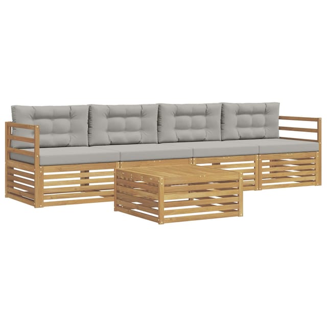 vidaXL Outdoor-Sofagarnitur 5 Stk Weiß und Hellgrau Massivholz Akazie 3389986