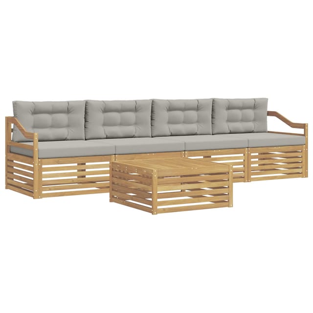 vidaXL Outdoor-Sofagarnitur 5 Stk Weiß und Hellgrau Massivholz Akazie 3390021