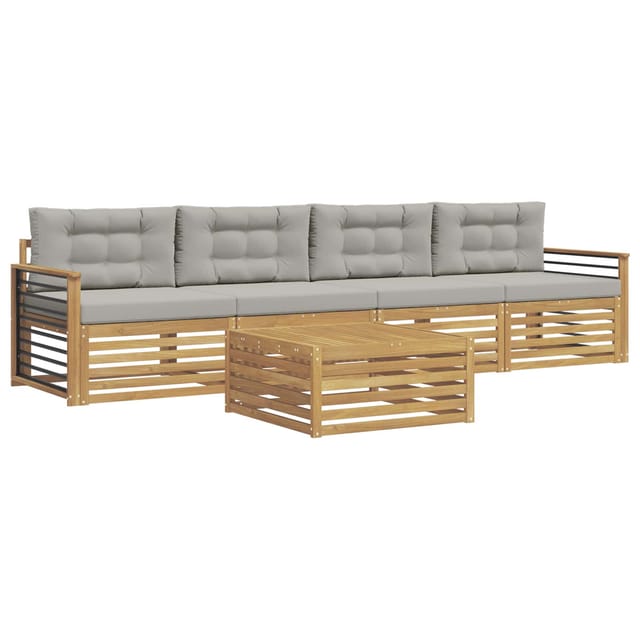 vidaXL Outdoor-Sofagarnitur 5 Stk Weiß und Hellgrau Massivholz Akazie 3390016