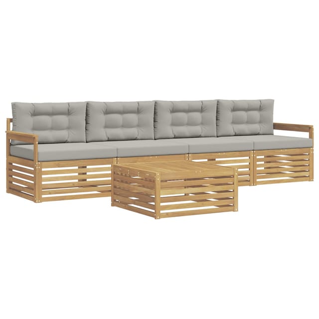 vidaXL Outdoor-Sofagarnitur 5 Stk Weiß und Hellgrau Massivholz Akazie 3389991