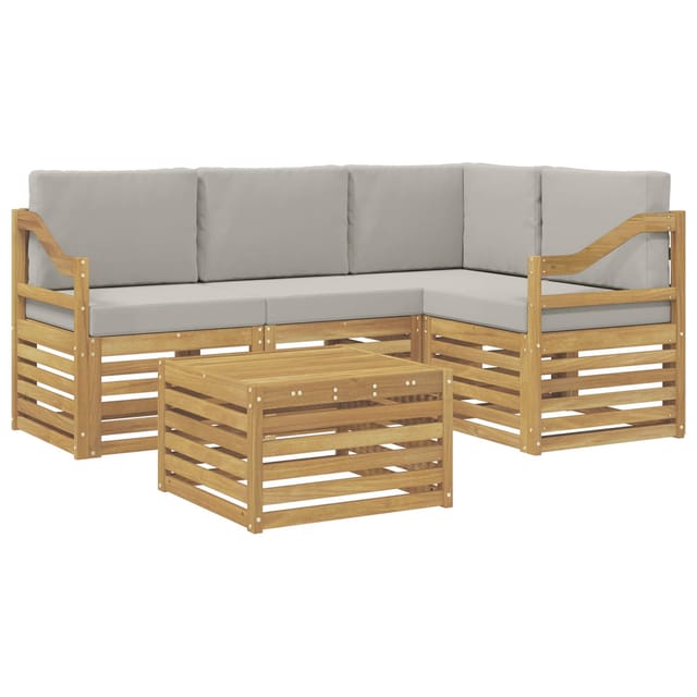 vidaXL Outdoor-Sofagarnitur 5 Stk Weiß und Hellgrau 59 x 59 x 37 cm 3391811