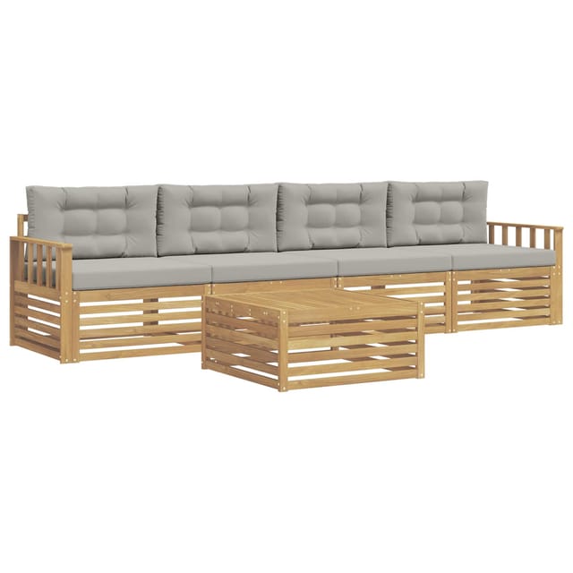 vidaXL Outdoor-Sofagarnitur 5 Stk Weiß und Hellgrau Massivholz Akazie 3389996