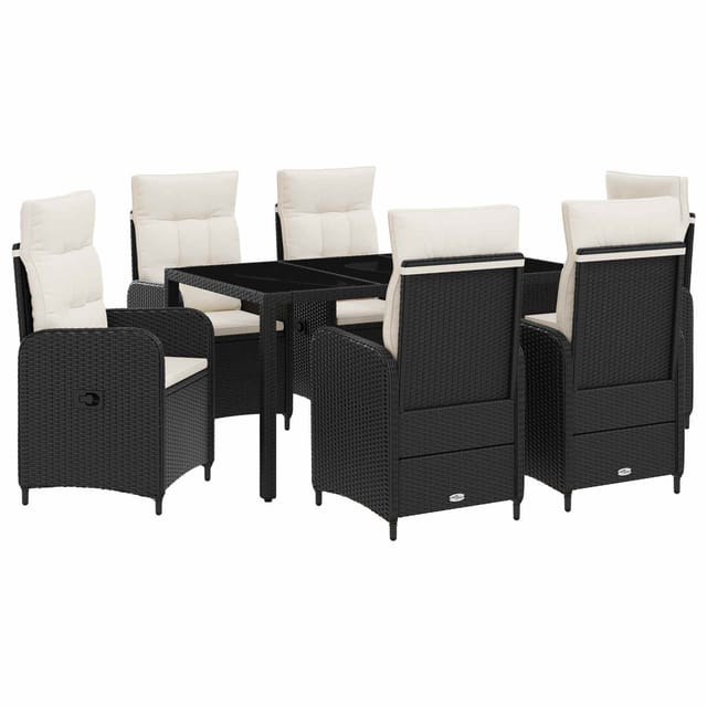 vidaXL Outdoortisch-Set 7 Stk Schwarz und Cremeweiß 150 x 90 x 75 cm 3422301