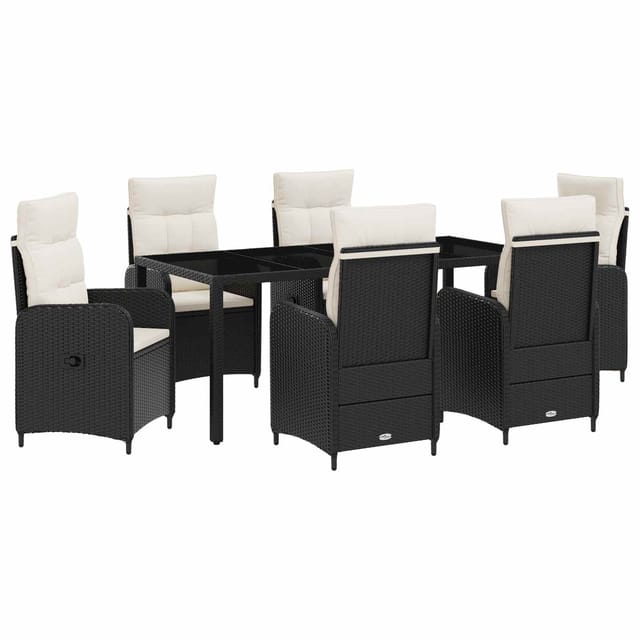 vidaXL Outdoortisch-Set 7 Stk Schwarz und Cremeweiß 190 x 90 x 75 cm 3422306