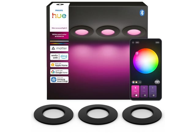 Philips Hue LED-Einbauleuchte Slim White & Color Ambiance Ø 9 cm Schwarz 3 Stück